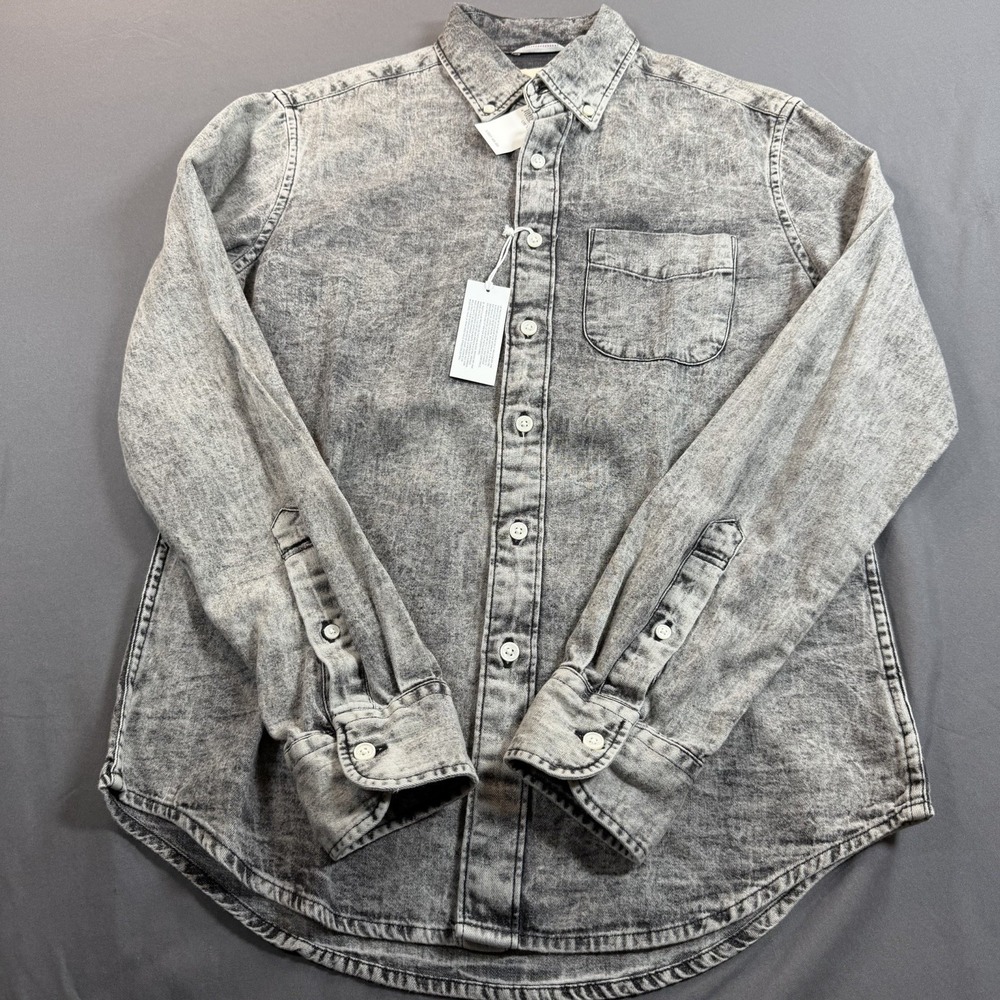American Eagle Mens XS Charcoal Gray Black‎ Washed Button Down Shirt NEW